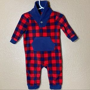 Cat & Jack baby boy red and blue plaid one piece